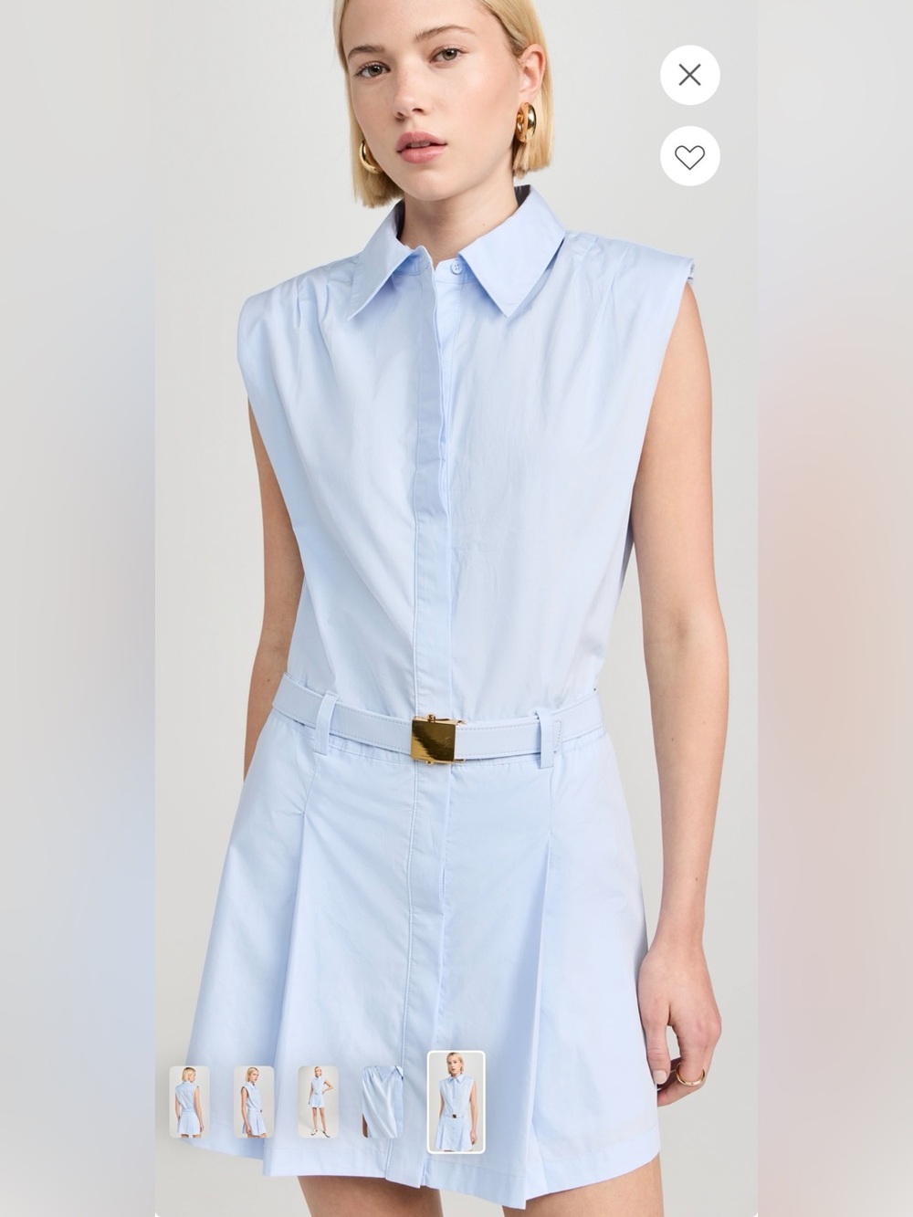 English Factory XS Light Blue Sleeveless Mini Shirt Dress with Gold Belt